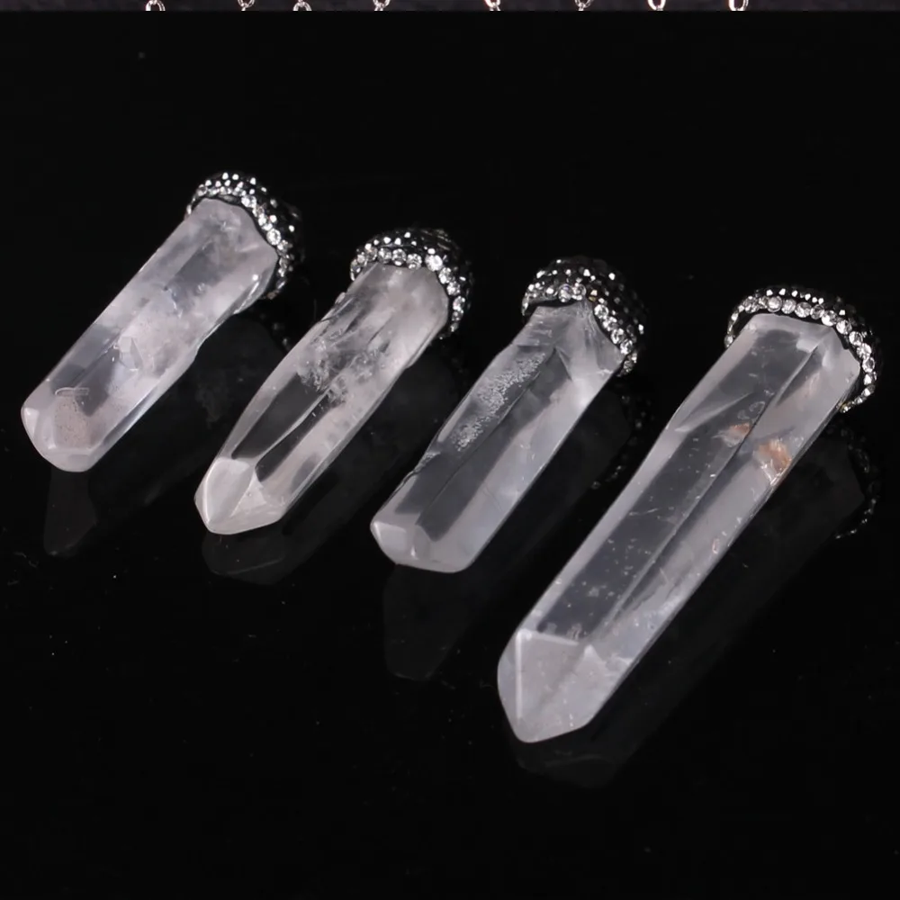 

6pcs/lot Vintage Exaggeration Natural Stone Clear Quartz White Crystal Pillar Piont Pendants Charms Pendulum for DIY Making Free