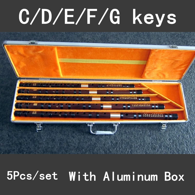 

5Pcs/set Bamboo Flute Professional Woodwind Musical Instrument Chinese Dizi Transverse Flauta C/D/E/F/G With Aluminum Alloy Case