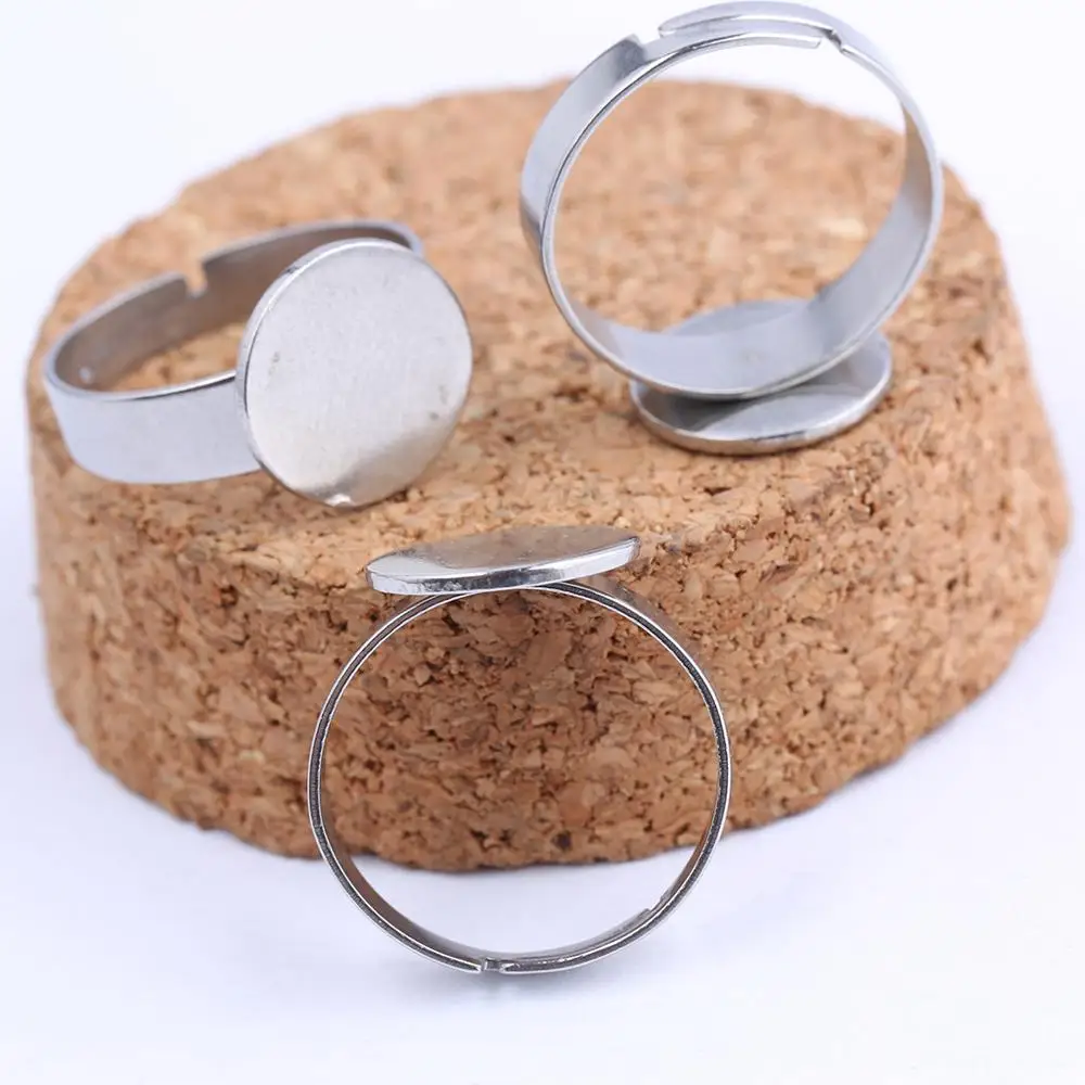 10pcs Stainless Steel Adjustable Ring Bezel Blanks 12mm Circle Pad Finger Ring Base Setting Trays Gold Plated Diy Jewelry Making
