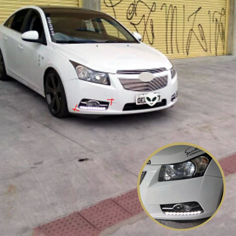 SUNKIA Waterproof LED Daytime Running Light DRL For Chevrolet Cruze (2009-2012) DRL Fog Lamp with Turn Signal Dimmed Light
