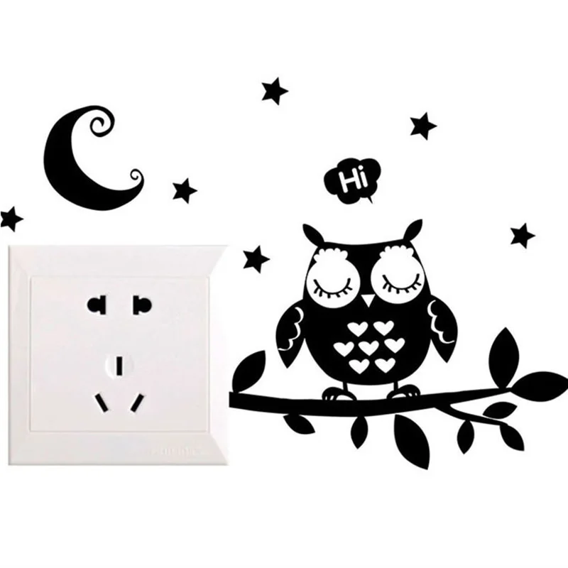 Black Owl Under The Night Sky Wall Sticker Kids Rooms Vinyl For Home Decoration Art Decals Removable Lovely Switch Stickers