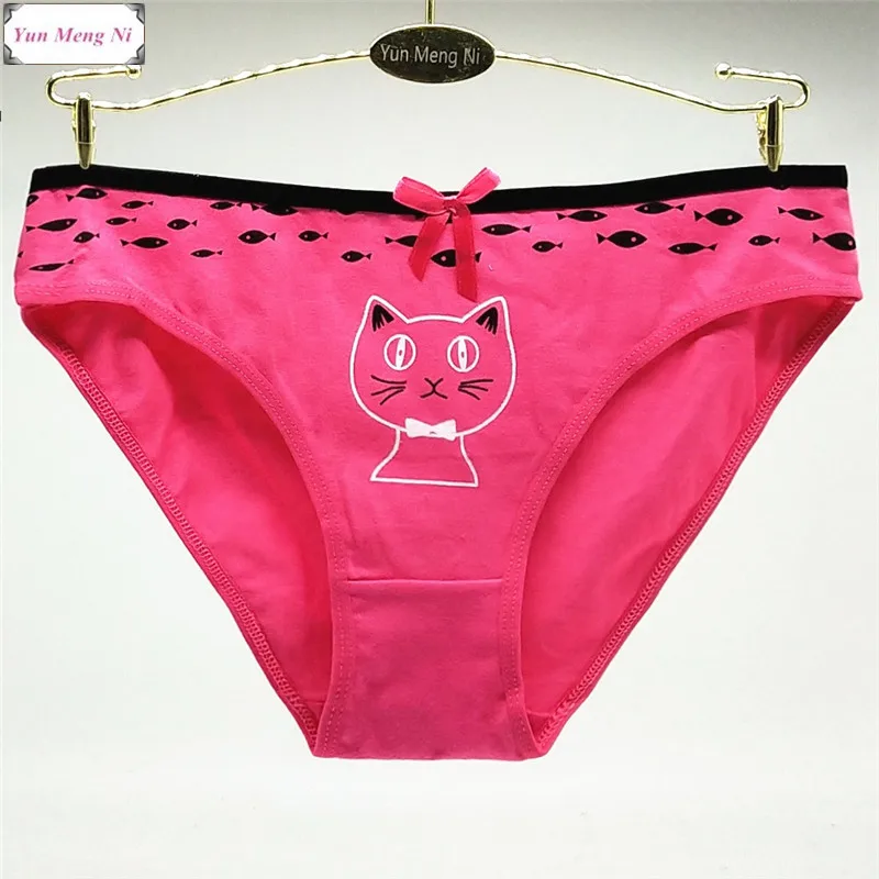 New Style 5pcs/lot New Cute Cat Cartoon Printed Sexy Women\'s Underwear Lady Briefs Cotton Panties Girl Briefs 89198