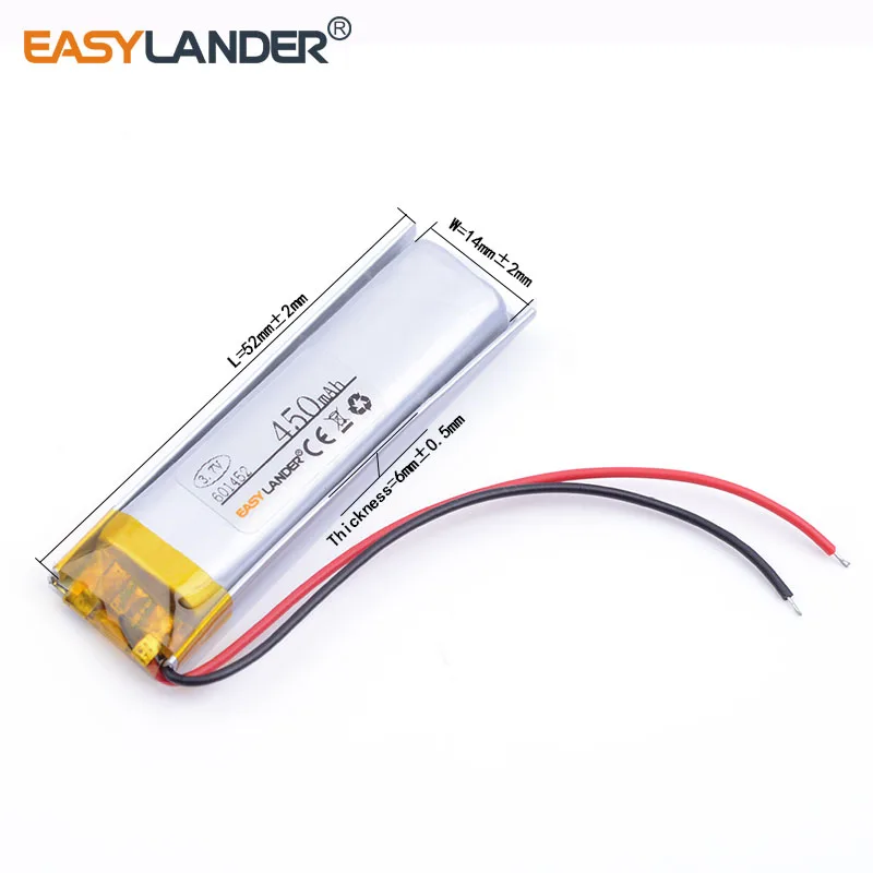 3.7V 500mAh 601452 Rechargeable Lithium Li-ion Polymer Battery for Mp3 smart watch GPS Bluetooth Headphone