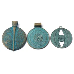 2pcs Verdigris Patina Antique Greek Bronze Patina Flower Round Big Charms Pendant For DIY Jewelry Pendant Making Finding