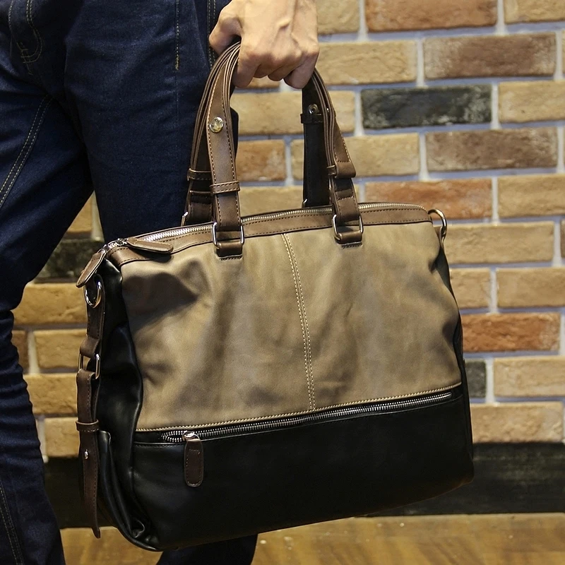 

New Fashion Men's Soft pu leather handbag leisure Travel Case Duffel Shoulder bag Laptop Hand bag Multifunction messenger bag