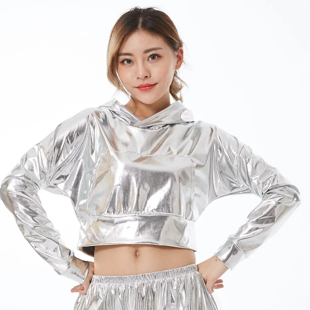 Wholesale Exclusive New Fashion 2021 Spring Summer Jazz Loose Thin Unisex Silver Shiny Top Performance Wear Dance Jackets