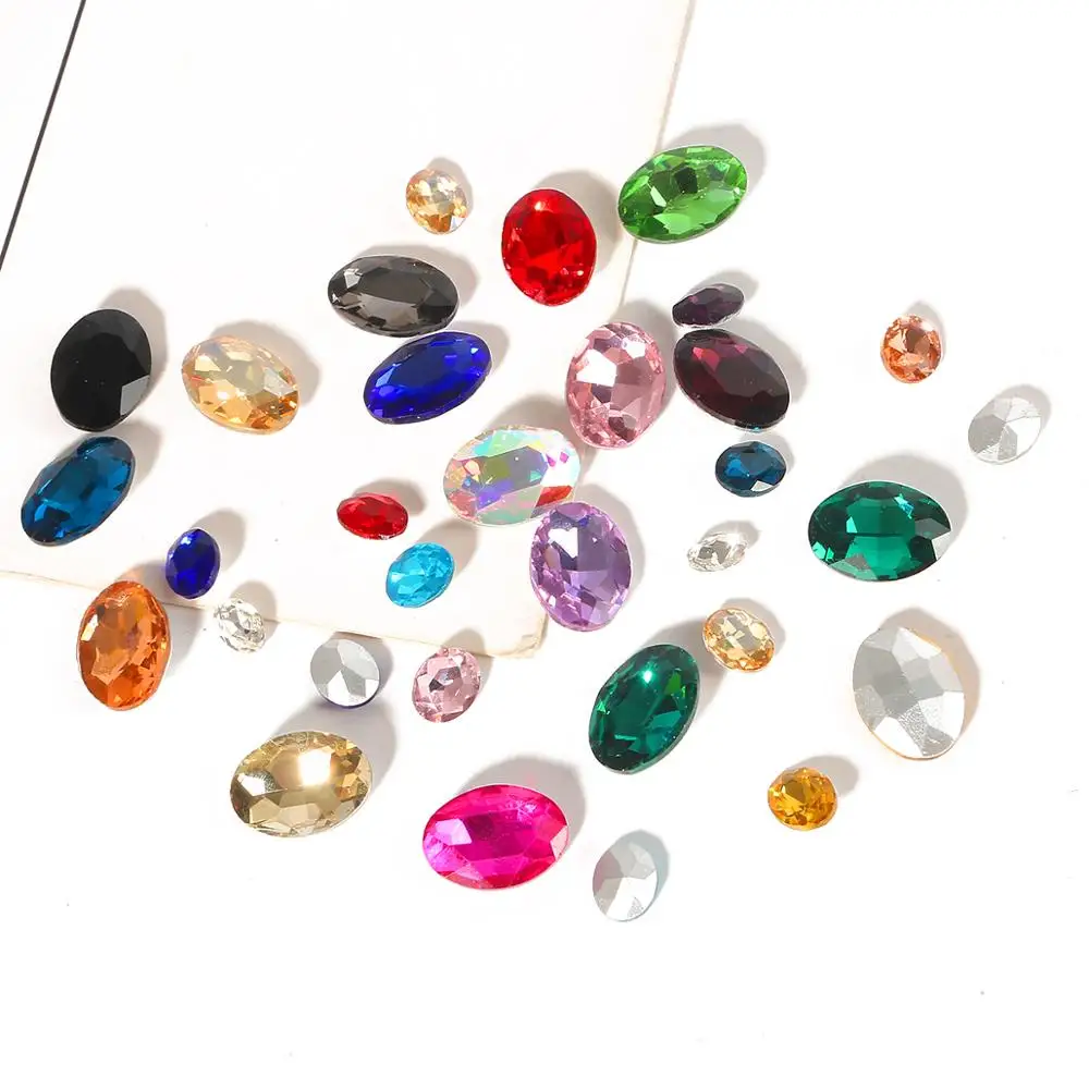 20 Colors 6 Sizes Sewing Oval Shape Faceted Glass Rhinestones Strass Crystal Beads for DIY Craft Clothes Decoration