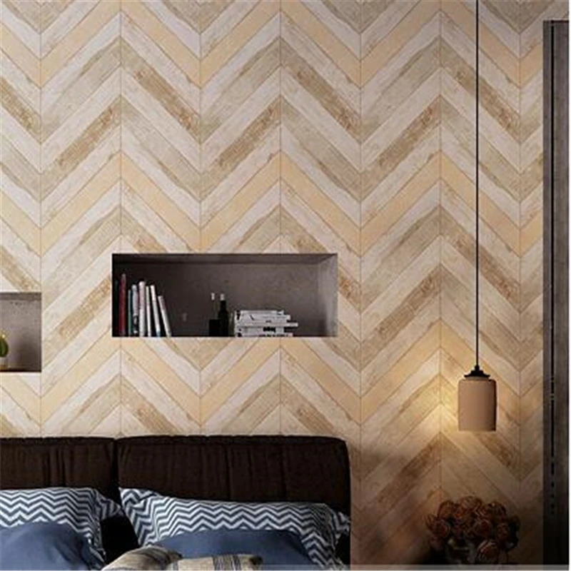 beibehang Nordic wood wallpaper nostalgic Mediterranean TV background wall bedroom living room dining room non-woven wallpaper