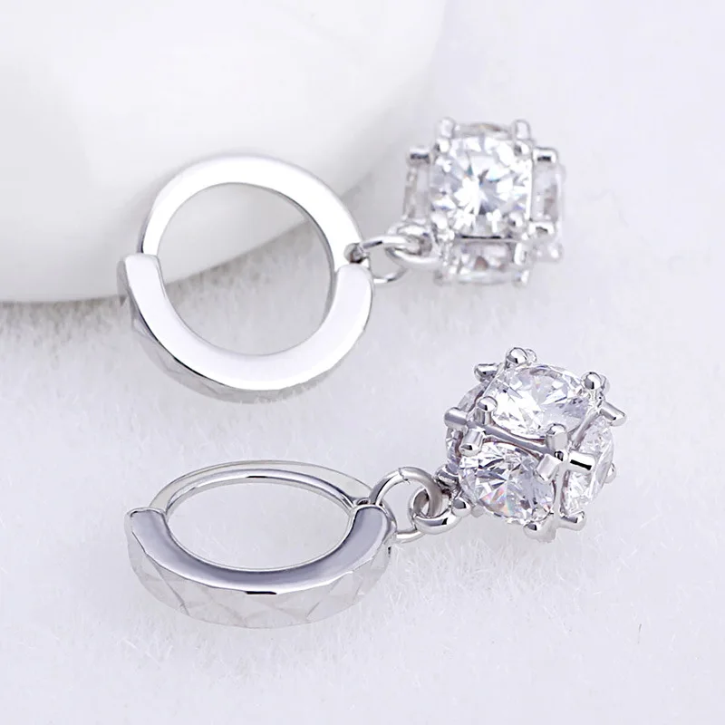 925 Silver Needle Fashion Shiny Square Crystal Ladies Stud Earrings Jewelry Anti Allergy Wholesale Female Gift