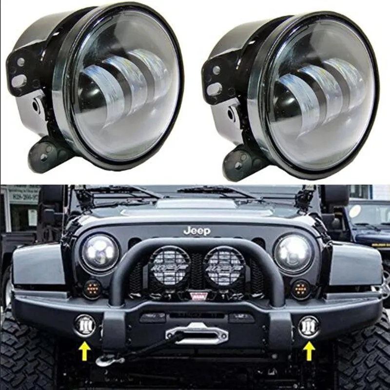 

4 Inch LED Fog Lights Compatible with For Jeep Wrangler JK Unlimited JKu 2007-2018 Front Bumper White Driving Offroad Foglight