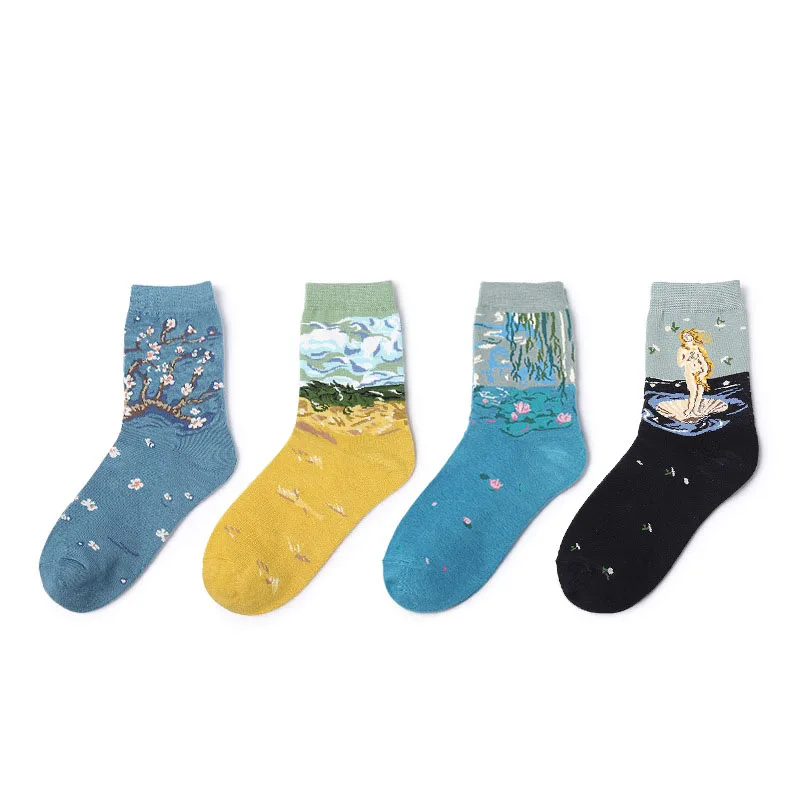 New Women Cotton Socks Oil Painting Art Socks Harajuku Fashion Funny Socks