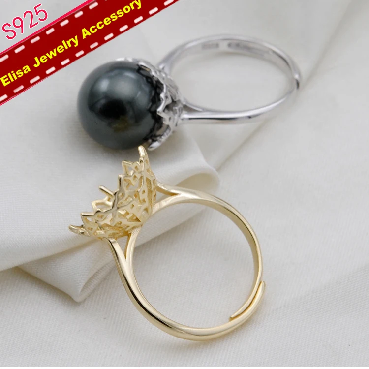 S925 Silver Rings Holder Women DIY Pearl Rings Jewelry Components Hollow Design Rings Settings 3Pieces/Lot