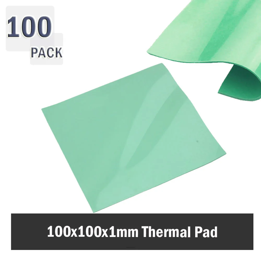 100pcs 100mmx100mmx1mm Silicone Thermal Pad Heatsink Conductive green Paste GPU CPU