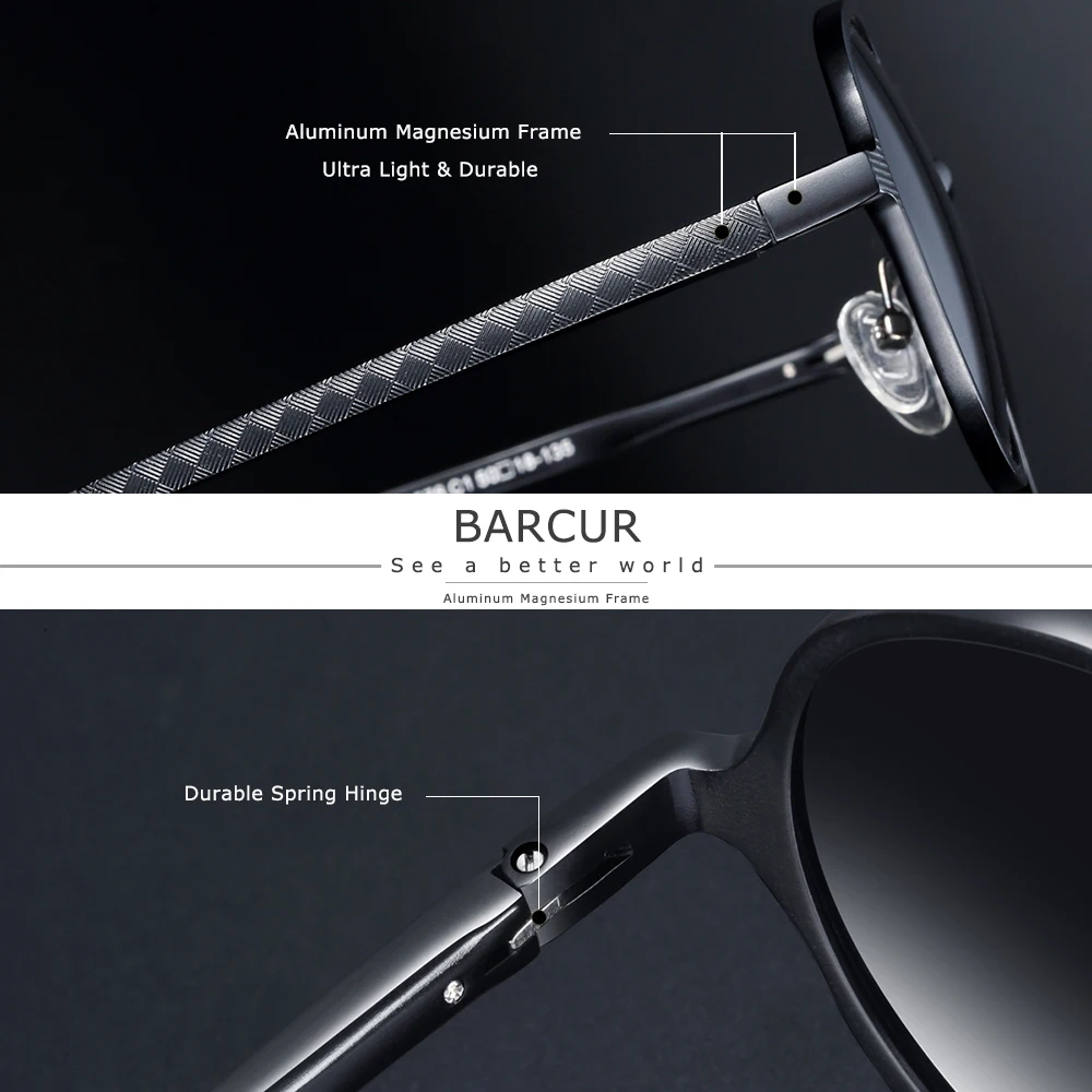 BARCUR Vintage Aluminum Magnesium Sun glass Men Polarized Sunglasses Round Steampunk Shades Brand Designer Eyewear