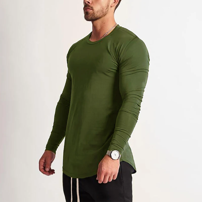 New Fashion long sleeve t shirt men Sporting T-shirt Men Fitness Men\'s solid o-neck Gyms Bodybuilding Tshirt homme