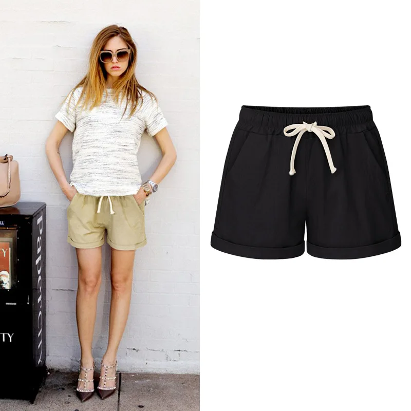 Summer Cotton Shorts Women Fashion Casua Short Pants Loose Slim Female shorts M-7XL