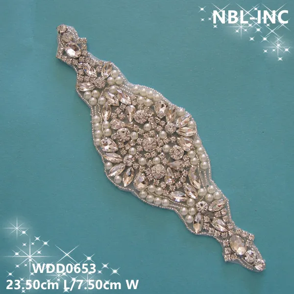 

(30PCS)Wholesale hand beaded sewing silver crystal rhinestone pearl applique iron on for wedding dresses WDD0653