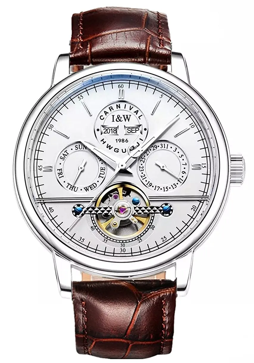 CARNAVAL Luxe eeuwigdurende kalenderhorloges voor heren Hoge kwaliteit Tourbillon automatisch horloge 2025, saffier waterdicht Reloj Hombre