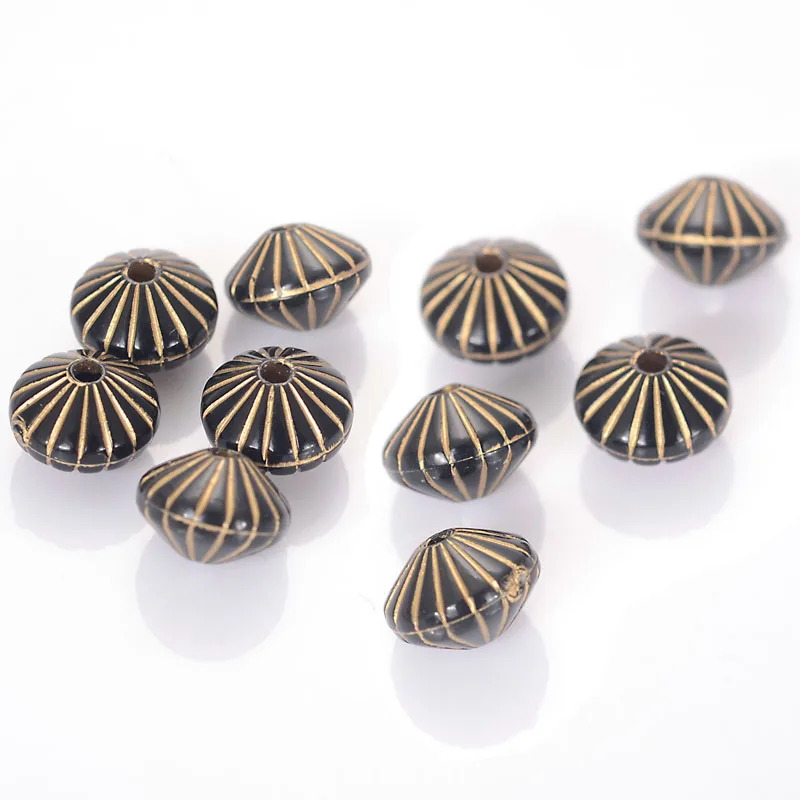 200 Pcs 7x9mm Stripe Disc Shape Plating Acrylic Carving Loose Antique Design Spacer Beads For DIY Handmade Jewelry Making