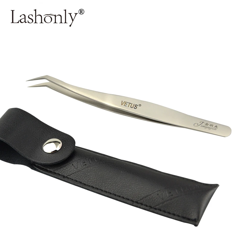 High Quality VETUS Volume Lash Tweezers Golden Feather and Dolphin Tweezers for Eyelash Extension Tools in Black Leather Packing