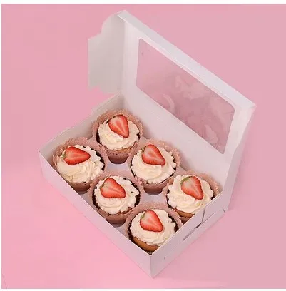 20pcs/lot-24*16*7.5cm White kraft paper 6 cupcake boxes DIY party gift box cookies snack candy box Baking packing boxes