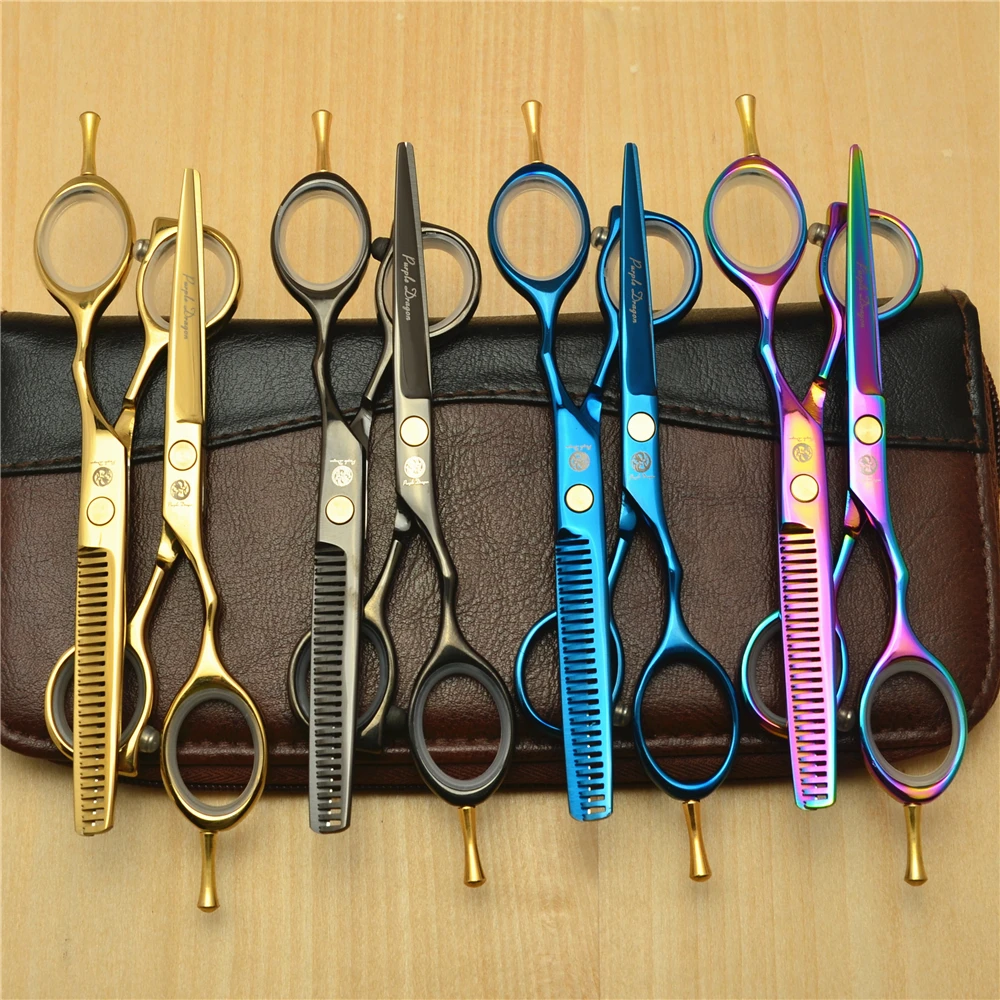 

1014Z 2Pcs 5.5'' 16cm Purple Dragon TOP GRADE Hairdressing Scissors JP 440C 62HRC Cutting Scissors Thinning Shears Hair Scissors