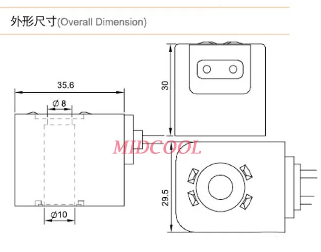 รถ Solenoid วาล์ว Connector สายไฟประเภท24V DC เส้นผ่าศูนย์กลางภายใน8มม.สูง30มม