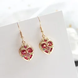 Gold Color Blue Green Crystal Cross Love Red Heart Shape Star Moon Stud Earrings Star Moon Earrings For Cosplay Kids Girls