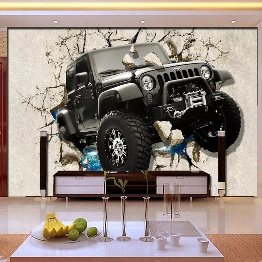 Custom Photo Wallpaper 3D Stereoscopic Jeep Car Broken Wall Mural Living Room Children Boys Bedroom Decorative Wall Paper Mural