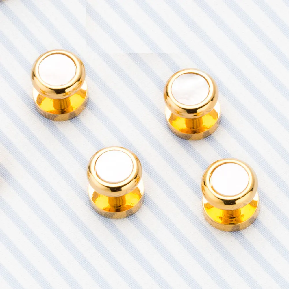 VAGULA 8PCS Shirt Stud 24K Gold-color Cufflink Top Quality Mother Pearl Natural Shell Tuxedo anBrd Sleeve Button Gift V17