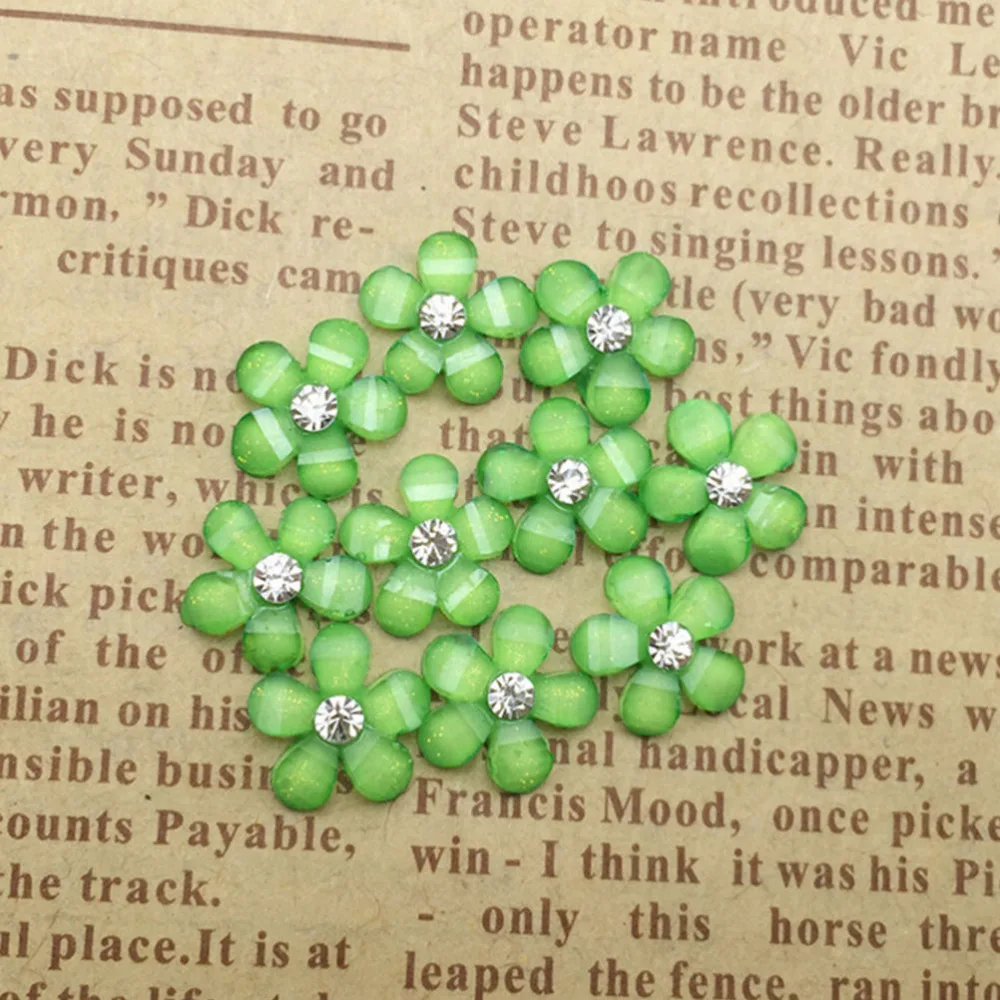 20pcs/LOT Cute Resin Flower With Rhinestone Flatback Cabochon For Jewelry Findings DIY Phone,nail Art Decoration