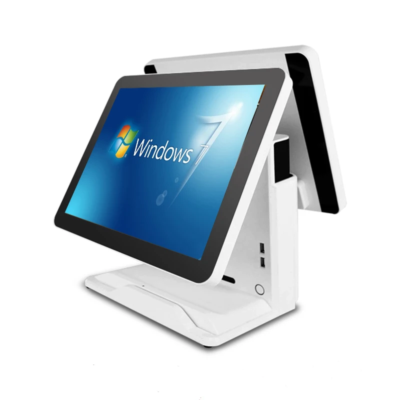 Dual screen pos pc 15 inch touch screen pos machine computer monitor all in one windows pos terminal for restaurant