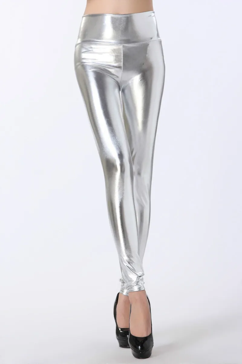 

Autumn Winter Fashionable Imitation Leather Seamless Bright Colour High Waist Pencil Pant Sexy Charming Clue Style Ninth Trouser