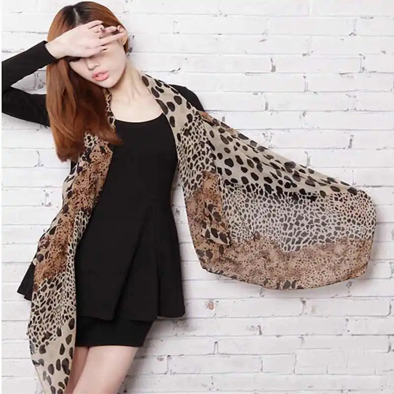 Cổ điển Voan Bọc Phụ Nữ Stole Mềm Leopard Print Khăn Harajuku Chiếc Khăn Choàng Hot Bán Mùa Hè Mỏng Mùa Xuân Thường Sexy Thanh Lịch