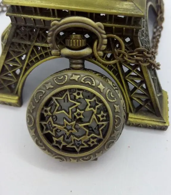 Anqitue Style Retro Steampunk Stars Pocket Watch Necklace 10pcs/lot PO524