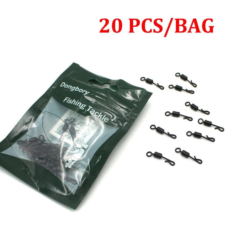 

20Pcs Rolling Quick Change Swivel with Solid Ring Carp Rigs Long Body Fishing Terminal Tackle Swivel Snap Connector Carp Fishing