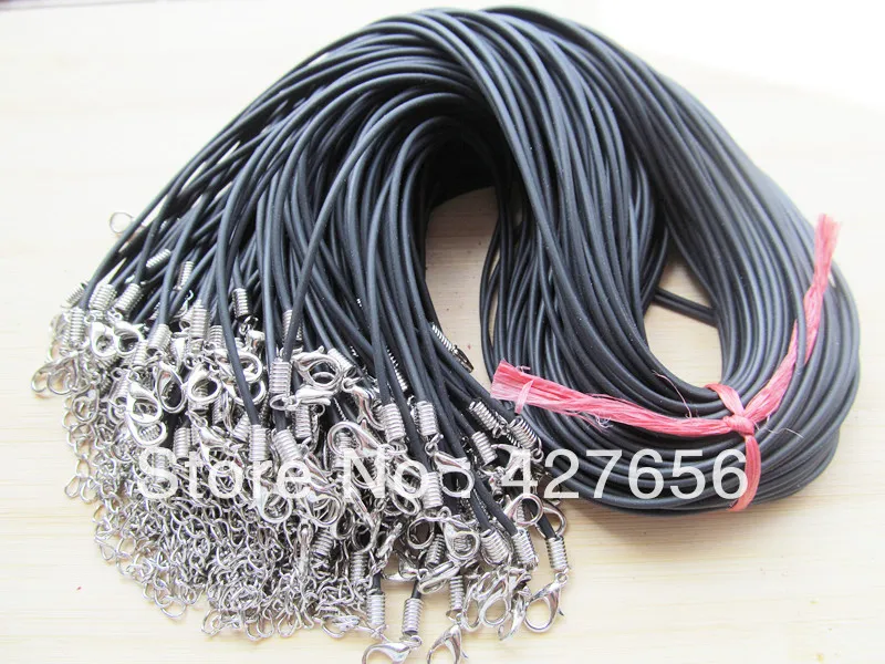 

30 strings black rubber leather necklace cord with 1.8inch chain & 1.2x0.7cm lobster clasp LNC0004