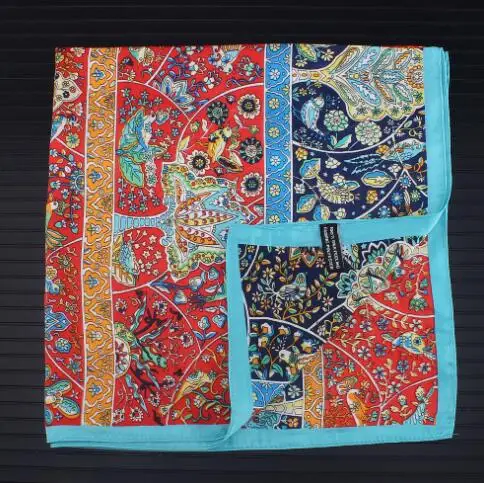 2018 New 55x55cm Women Silky Satin Square Scarf Flower Birds Tree Print Twill Silk Scarf Ladies Stewardess Hostess Neckerchief