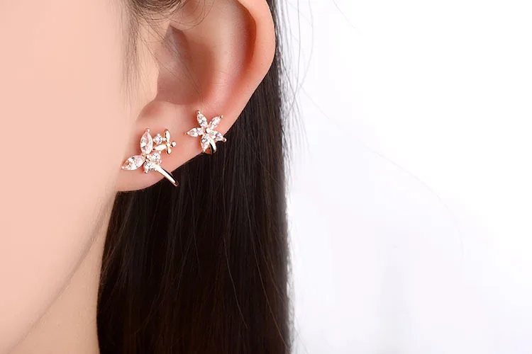 Hot Sell Fashion Butterfly Shiny Crystal Female 925 Silver Needle Ladies Stud Earrings Jewelry Wholesale Promotion Gift