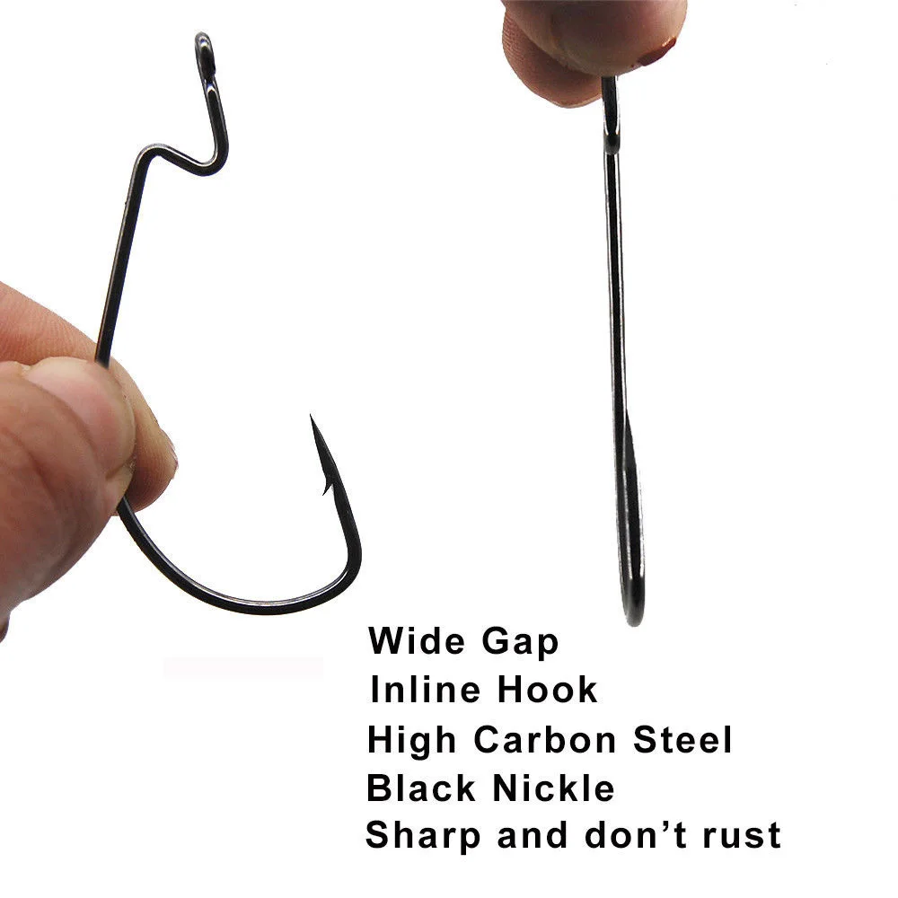 Hyaena 50pcs/lot High Carbon Steel Fishing Hook Soft Worm Offset Jig Wide Super Lock Fishhooks Worm Lure Softjerk Hooks 38105