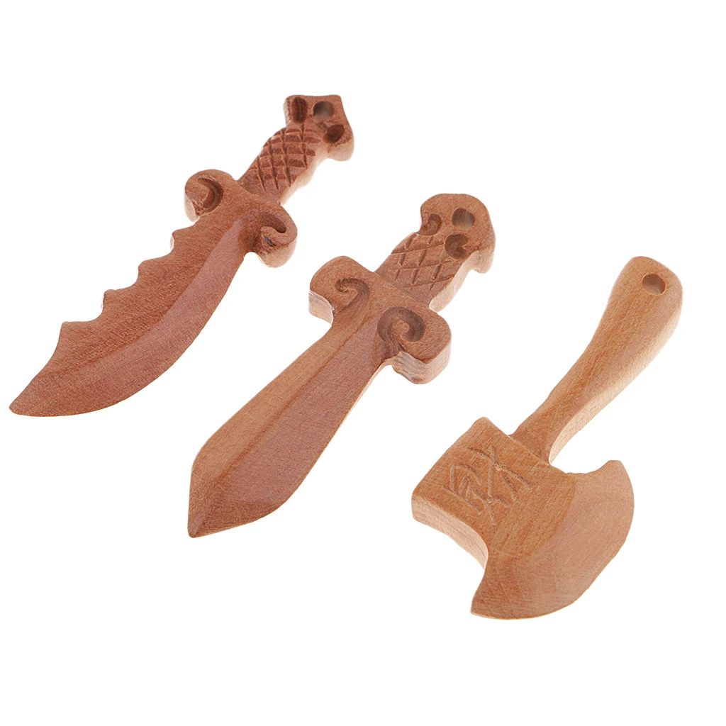 10 Pieces Peach Wooden Carved Crafts Sword Knife Axe Bead Pendants Jewelry Findings DIY Accessory