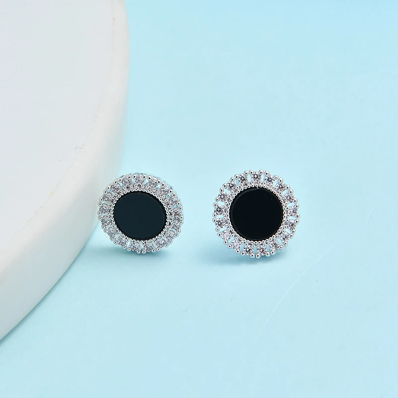 Zhijia new fashion round stud earrings for women simple design black female earrings jewelry party gifts