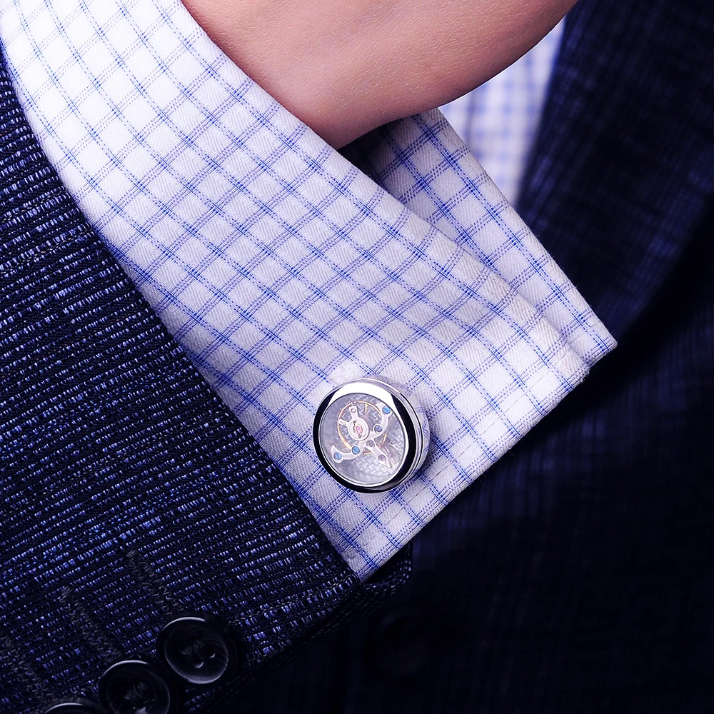 Imagem -06 - Kflk-mens Jewelry Shirt Cufflink Cuff Button Ver Movimento Mecânico Turbilhão Amantes Alta Qualidade Marca