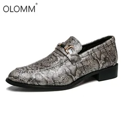 Zapatos De vestir para hombre, mocasines De cuero, piel De serpiente, boda, marca De lujo