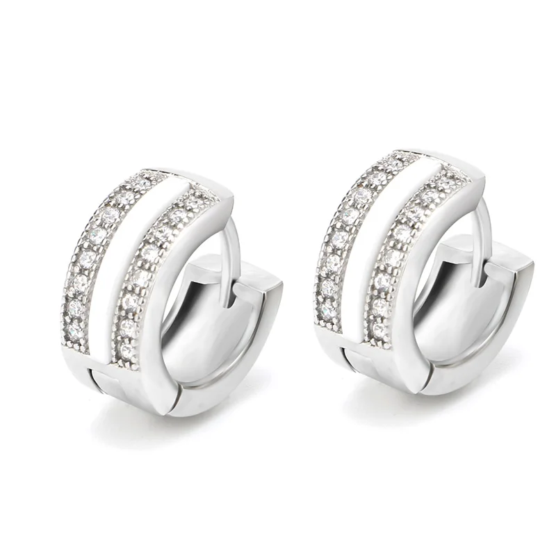 Never Fade Real Ceramic Women Studs Earrings Luxury Double Row Rhinestone Jewelry For Women Girl Gift High Quality Wholesale