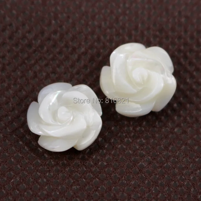 

( 10 pieces/lot ) New 7x4mm Mother of Pearl White MOP Shell Beads Carved Flower Half Hole Drilled focal Beads Charms