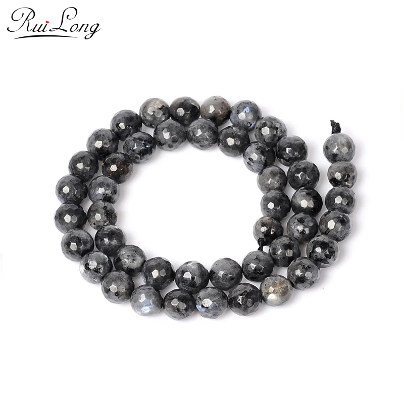 High Quality Natural Faceted Black Labradorite Round Loose Stone Beads 15