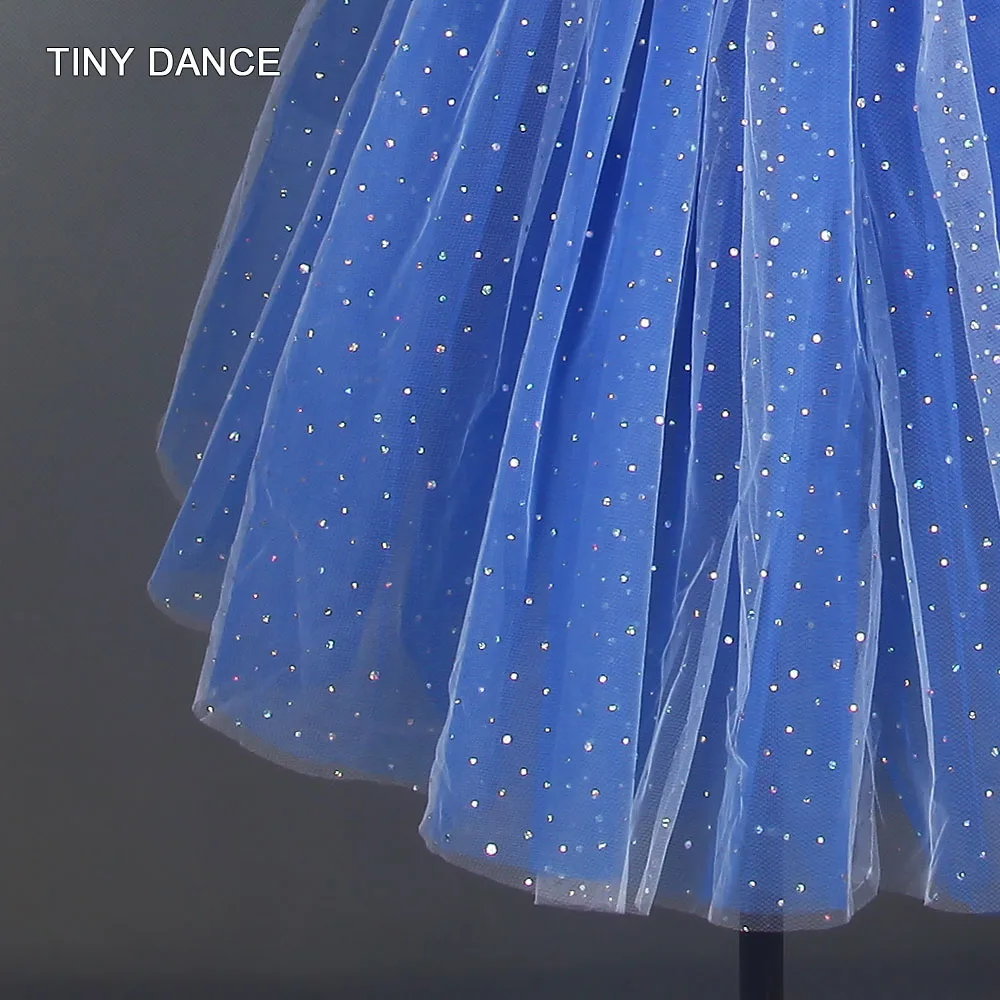 Vestido de lentejuelas brillantes para niño y adulto, tutú de Ballet romántico azul brillante, traje de espectáculo de escenario, vestido de baile