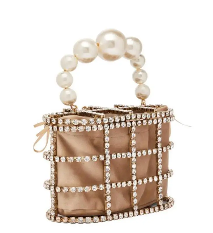 HOT Luxury Lady Handbag Diamond Decorative Basket Bag Rhinestone Birdcage Crystal Bag Female Pearl Bag for Party wedding Bags