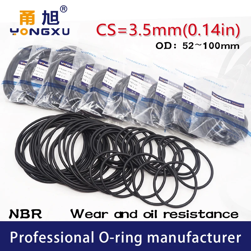 10PCS/Lot Black NBR Sealing O Ring CS3.5mm OD52/55/56/57/58/60/65/70/75/80/85/90/95/100*3.5mm Rubber Gasket Oil Rings Washer